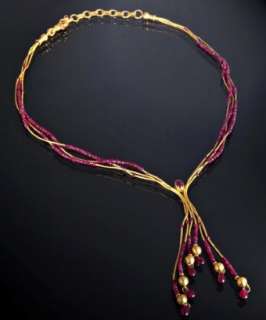 Gurhan ruby beaded tube link y necklace  