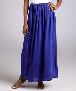 Isabel Lu cobalt sateen pleated maxi skirt