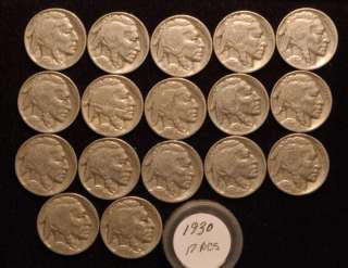 1930 P Buffalo Nickel roll   (17 coins )  