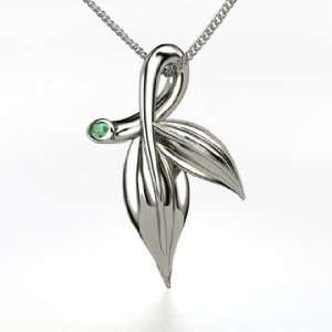  Laurel Leaf Pendant, Sterling Silver Necklace with Emerald 