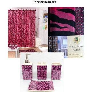17 Piece Bath Accessory Set  Pink Zebra Shower Curtain with Decorative 