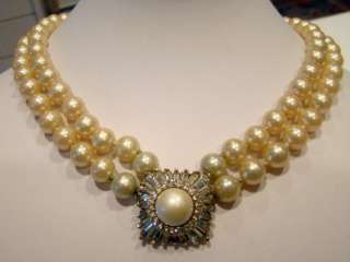 Elegant Vtg Panetta Art Deco Pearl & Rhinestone Double Choker Necklace 