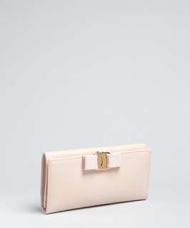 Salvatore Ferragamo soft pink crosshatched leather bow continental 