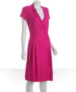 Vivienne Tam fuchsia felt layered trim v neck wrap dress   up 