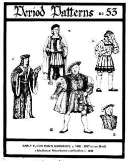 Tudor Mens Costume Pattern King Henry VIII 8th sm XL  