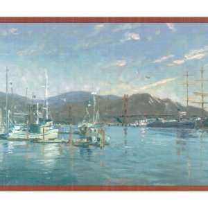 Boat Dock Red Wallpaper Border by Imperial in Thomas Kinkade Inspired 