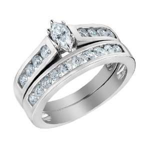 Diamond Marquise Engagement Ring & Wedding Band Set 1.0 Carat (ctw) in 