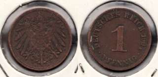 1904 German ~ 1 Pfennig Deutsches Reich Coin ~  
