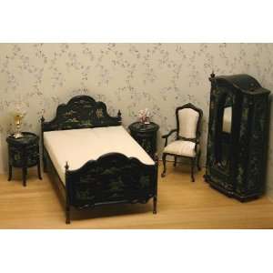   Chinoise Bed and Nightstands   Dollhouse Miniature Toys & Games