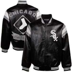   White Sox Black Pleather Varsity Full Zip Jacket
