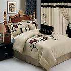 11pc Bed in Bag Set/ Queen or King Size/ Beige with Black & Orange 