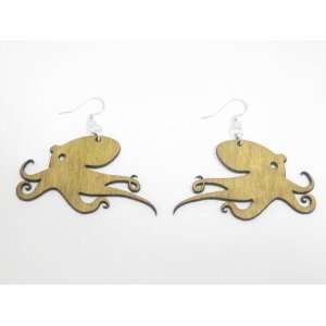  Lemon Yellow Octopus Wooden Earrings GTJ Jewelry