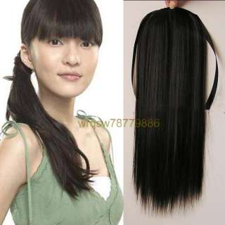 22 100g real HUMAN HAIR ponytail extensions #1b natural black  