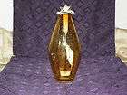 Oil bottle lamp hand blown amber colored glass, flower top with wick 