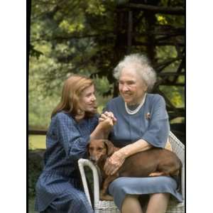 Helen Keller, with Pet Dog in Her Lap as She Meets Actress Patty Duke 