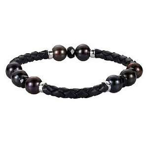   Freshwater Cultured Black Pearl Onyx Bracelet   8 8.5 MM/6 MM/ 8 Inch