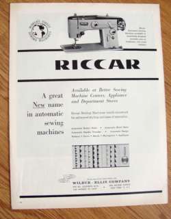 1962 Vintage Riccar Sewing Machine Ad  