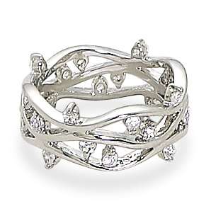 Sterling Silver 3 Band Vine Leaf CZ Ring Size 6 9  