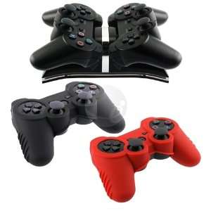   Dual Remote Control Charger +2 Skin pk Set for SONY PS3 Video Games