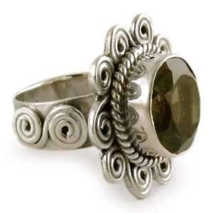  Smoky quartz flower ring, Sunflower Jewelry