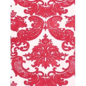 Victorian Flocked Velvet Wallpaper   Red Flock on White  