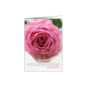 grandparents Pink Rose and Ring Valentine´s Day Anniversary card Card