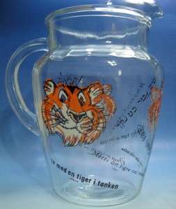 Vintage ESSO/Exxon TIGER PITCHER w GLASSES~Put a Tiger in Your Tank 