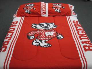 3pcs NCAA Licensed Wisconsin Badgers Comforter with two Pillow Shams 