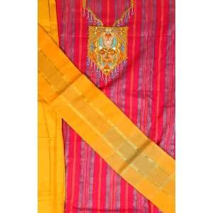   Red and Amber South Cotton Suit with Embroidery on Neck   Pure Cotton