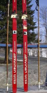 VINTAGE Wooden Skis 77 Wood RED Skiis + POLES Ski GREAT  