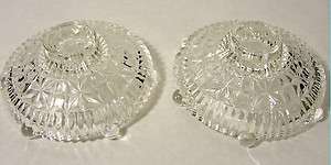 Vintage Clear Footed Glass Taper Candle Holders (Pair) with Star 