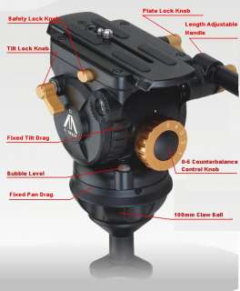 EI7080AA Pro HeavyDuty Video Tripod Fluid Drag Head Kit  
