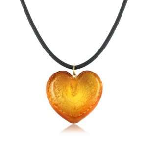   Silver Leaf and Murano Glass Heart Pendant Necklace Gold Jewelry