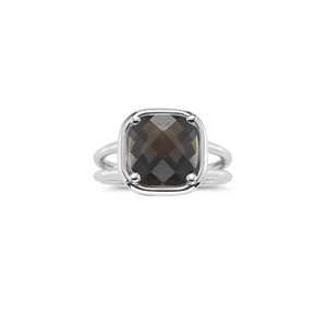  3.67 Cts Smokey Quartz Solitaire Ring in 14K White Gold 6 
