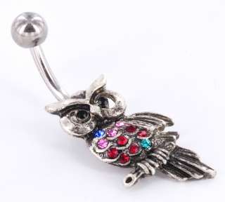 14g 7/16 Antique JEWELED OWL Belly Button Body Jewelry   11 Gems 