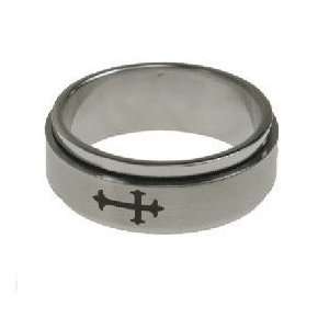 316L stainless steel ring with matte polish and laser cut cross design 