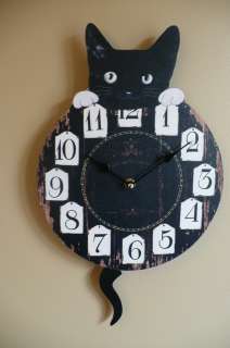 NEW 12.8 inch Cat Clock Feline Kitten Wall Clock Home Decor BLACK CAT 