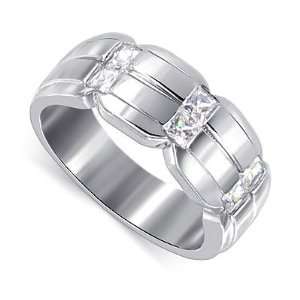 Sterling Silver Princess Cut Clear Cubic Zirconia Ring Wedding Band 