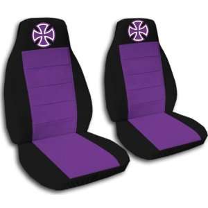 Black and purple Iron Cross seat covers. 40/60 split seat covers for 