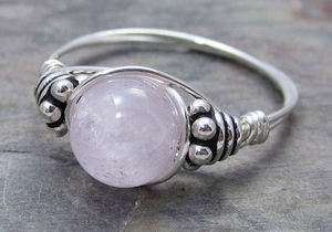   Kunzite Bali Sterling Silver Wire Wrapped Bead Ring ANY size  