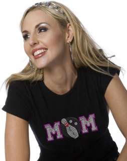 Rhinestone Women Bowling MOM Fitted T shirt Great Gift for your mother 