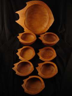 Wooden Fish Salad Bowls serving set 8 piece entertaining cooking chef 