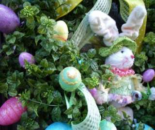   Wreath Spring Garden Door Bunny & Eggs Colorful Luxe Wreaths Big Bow