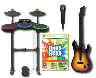 XBox 360 BAND HERO Video Game Bundle Set w/Guitar/Drums/Mic kit 