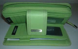   GENUINE LEATHER TAB ZIP AROUND CLUTCH WALLET  LIME GIFT ITEM  