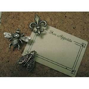   Antique Silver Large Decorative Bees and Fleur De Lis Push Pins   Set