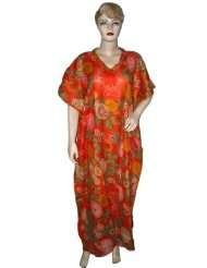 bohemian floral print flame orange lightweight sheer cotton cover up 